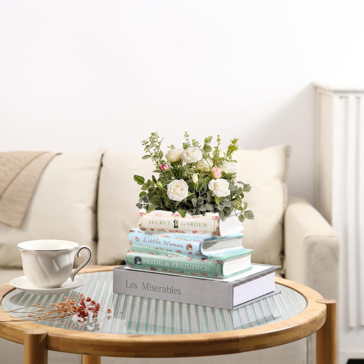 Garsheon Book Planter on shelf enhances room decor.