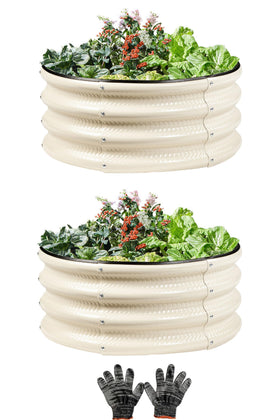 Gartist round raised garden bed in cream white, ideal for vegetables and flowers on patios
