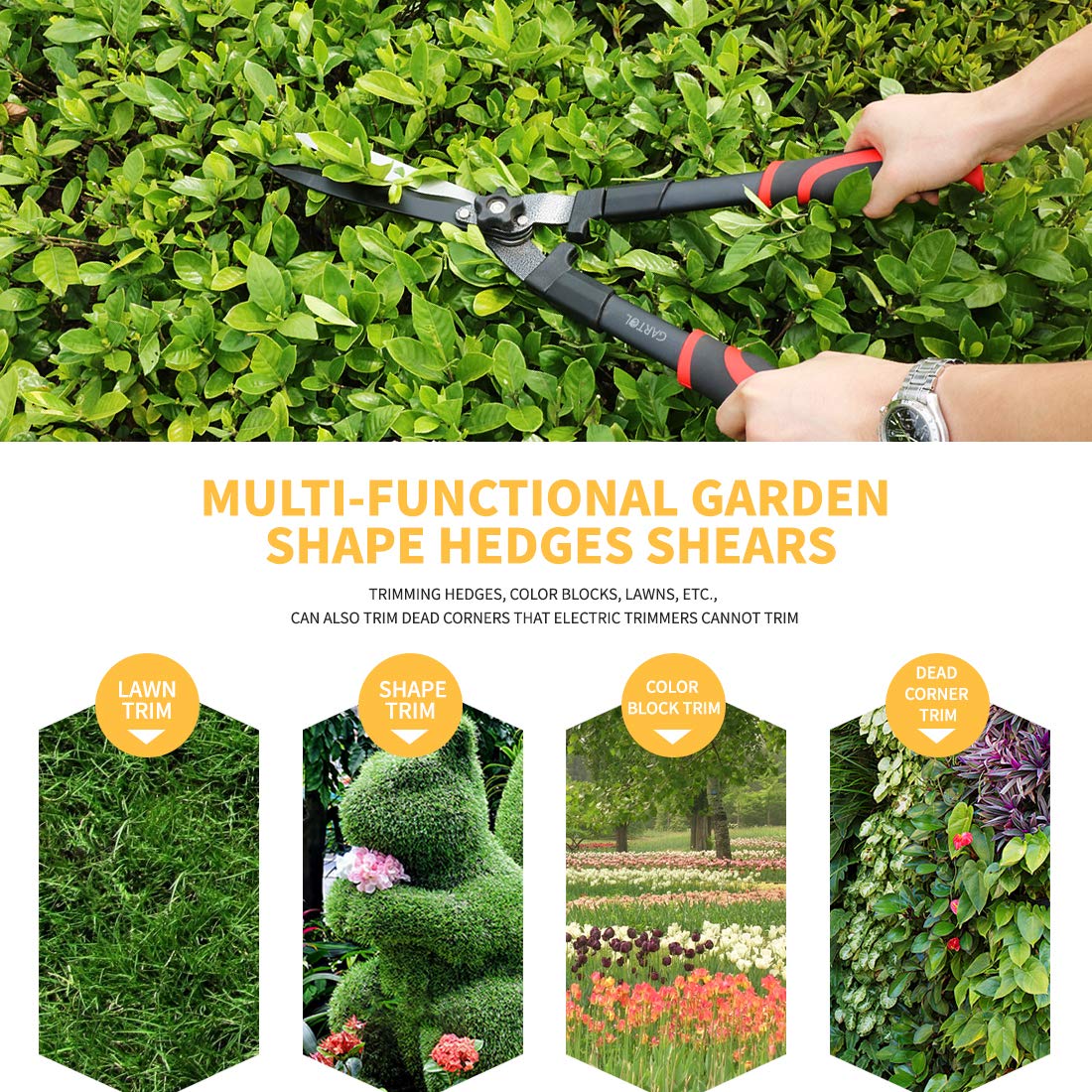 GARTOL full-length hedge shears designed for precise shaping and reach.