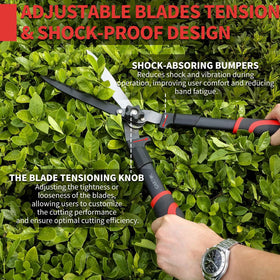GARTOL hedge shears feature shock-absorbing bumpers reduce fatigue.