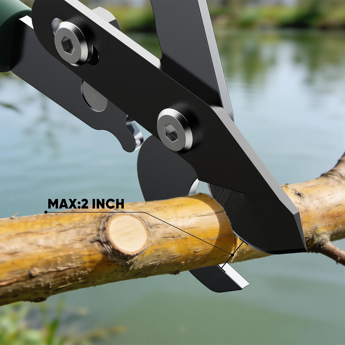 GARTOL extendable loppers showing 26 to 33 inches reach for ground pruning.