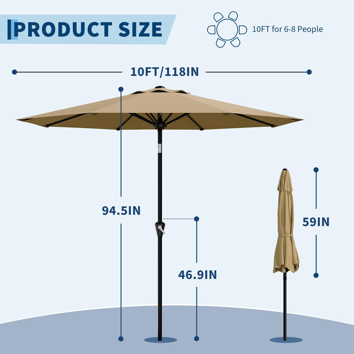 Garvee 10FT patio umbrella crank lift close-up showing smooth operation.