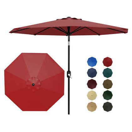 Garvee 10 ft red patio umbrella with crank lift shading a table