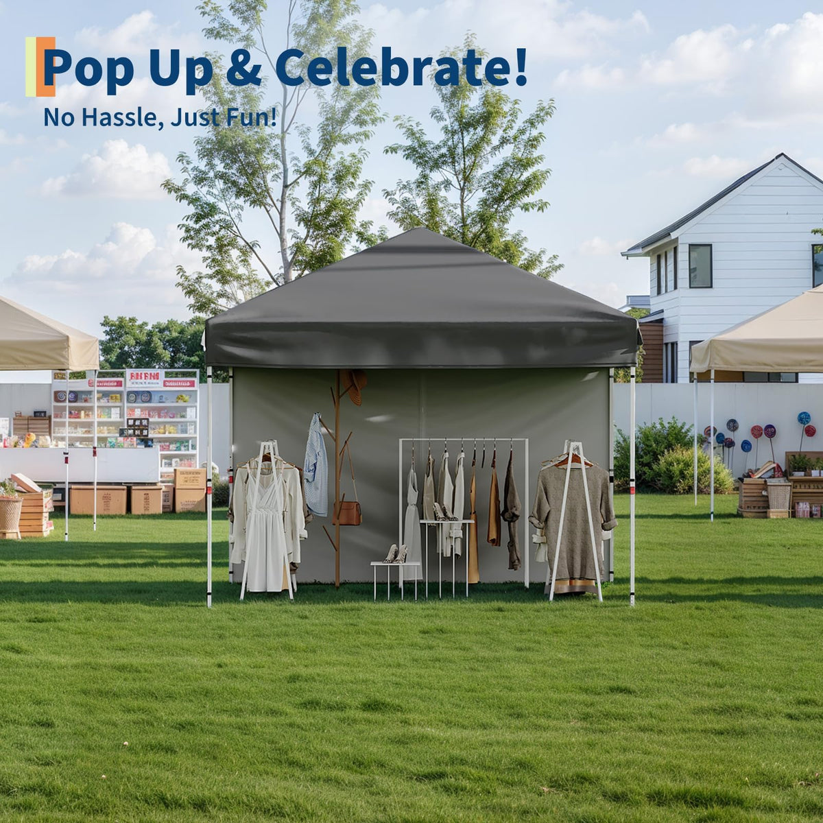 Garvee 100 sq ft coverage provides ample shade for tables and guests.