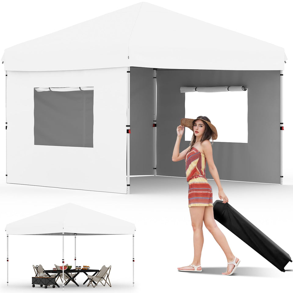 Garvee 10x10 pop-up tent setup shows quick one-person assembly for outdoor events.