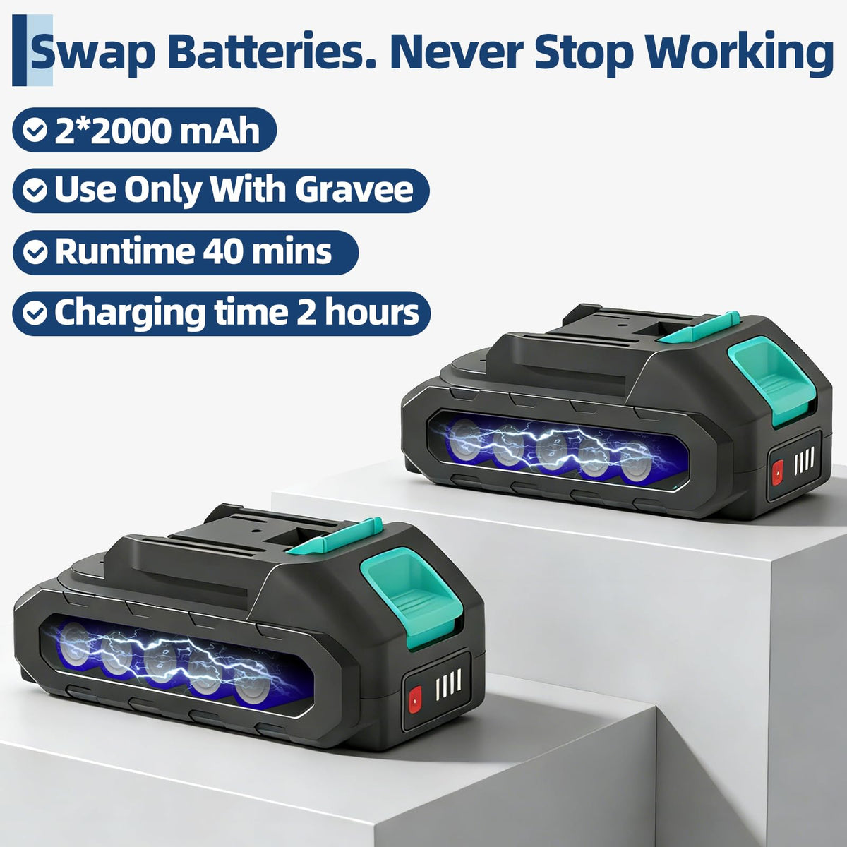 Garvee pivoting head helps reach tight spaces and slopes.