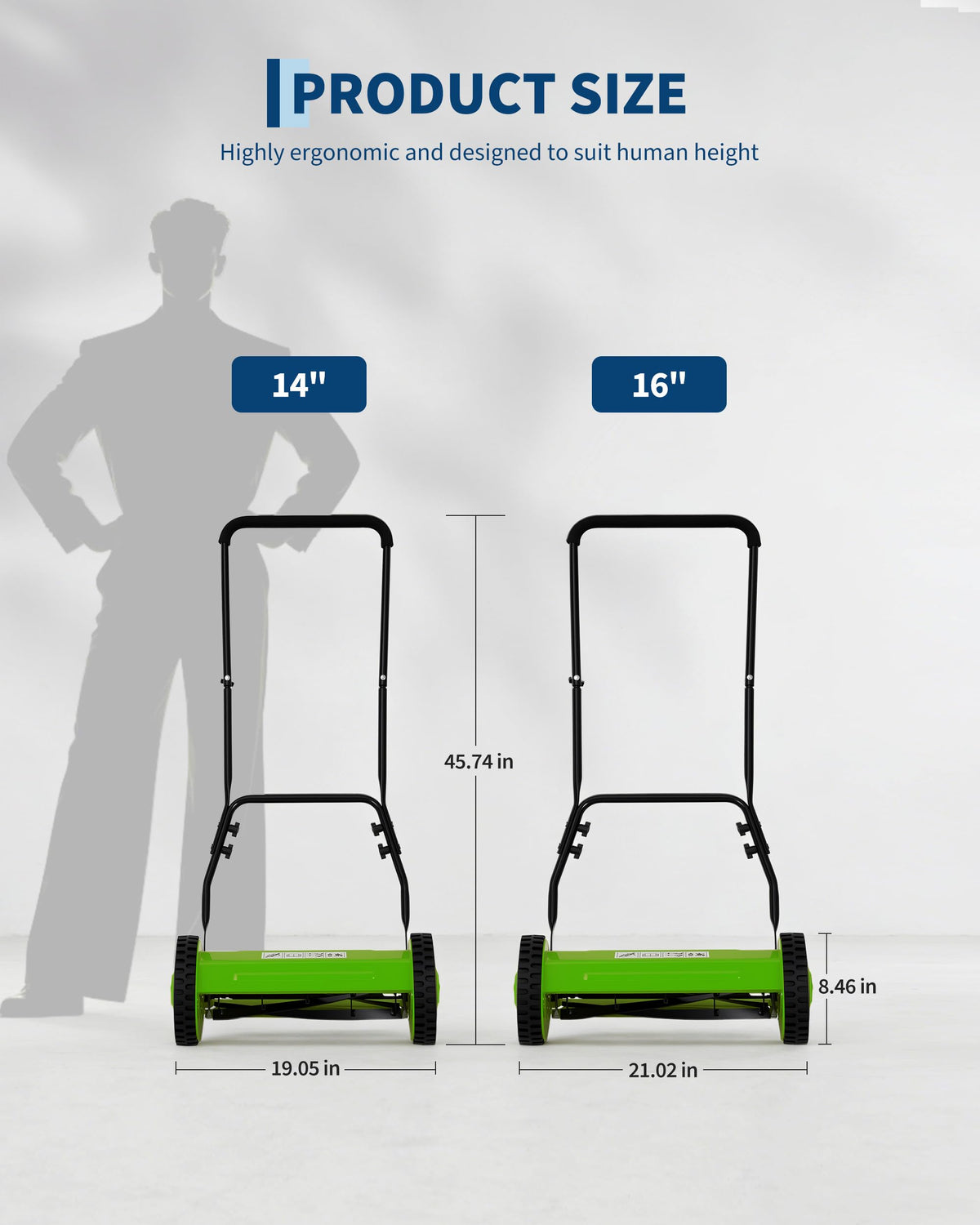 Garvee 14-inch-cutting-width image shows efficient, even trimming for compact lawns.