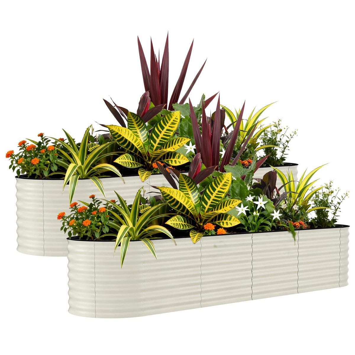 Garvee 2-pack raised bed front view showing oval design for outdoor gardening