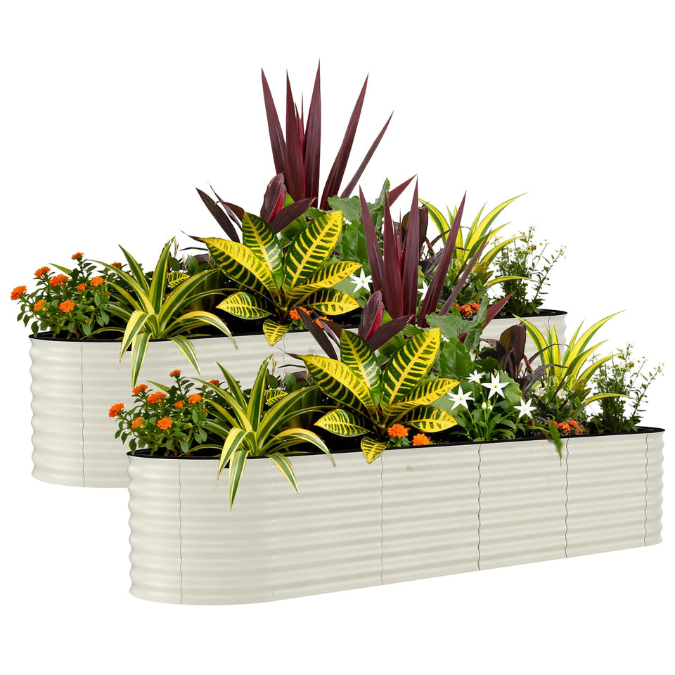 Garvee 2-pack raised bed front view showing oval design for outdoor gardening