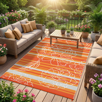 Garvee 5x8 outdoor rug with floral pattern adds color and weather resistance to patios