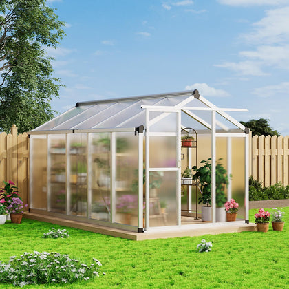 Garvee 6x10ft greenhouse exterior showcases sturdy aluminum frame for year-round gardening.