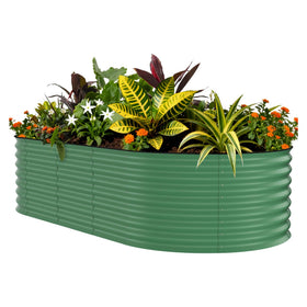 Garvee 8x4x1.5ft oval raised bed front view showing sturdy galvanized steel for durability