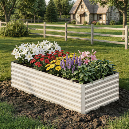 Garvee 8x4x2ft galvanized raised garden bed showing durable outdoor construction and rust resistance