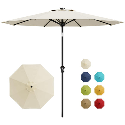 Garvee 9FT beige patio umbrella closed for compact storage and UV protection.