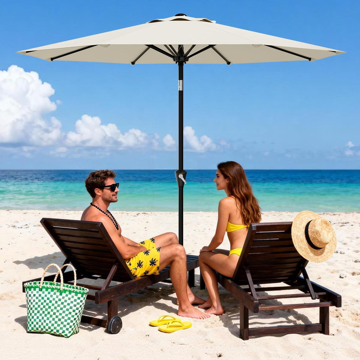 Garvee 9FT patio umbrella with crank lift for easy opening and closing.