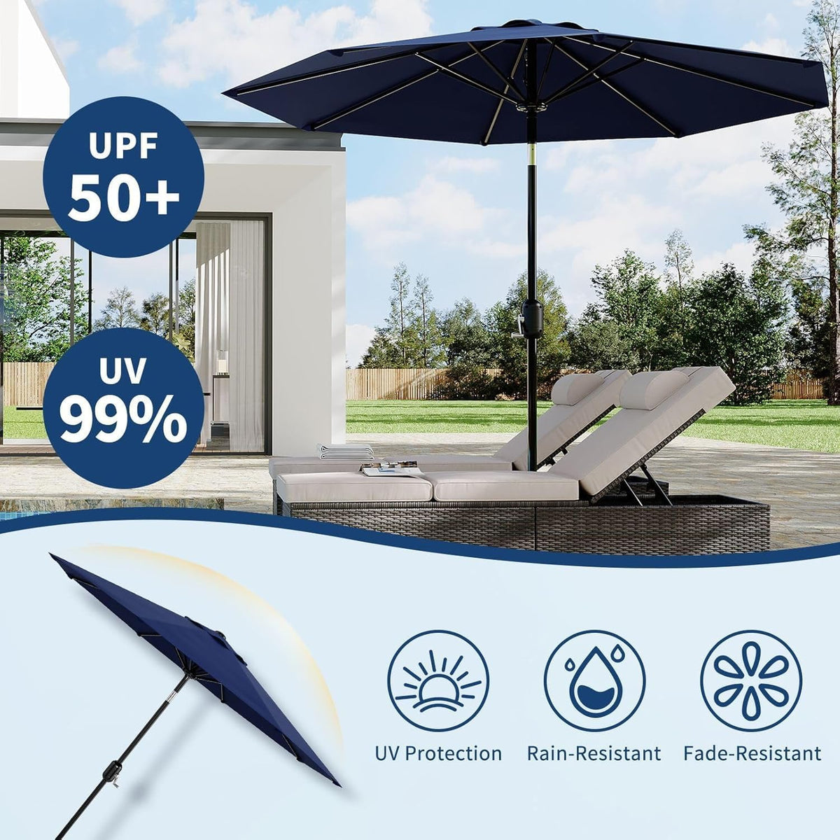 Garvee 9FT Patio Umbrella iron frame for durable support
