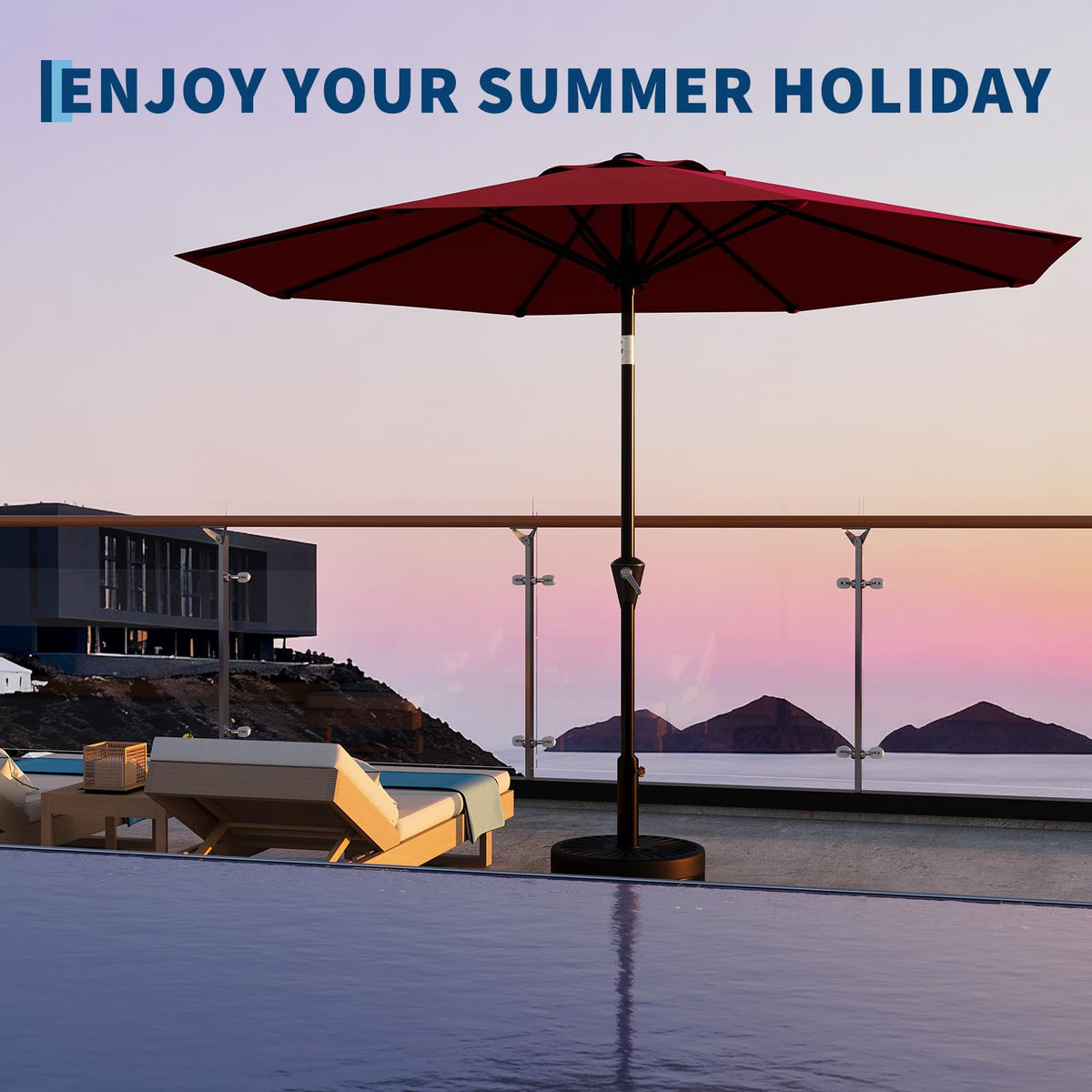 Garvee 9FT patio umbrella modern red design complements outdoor spaces.