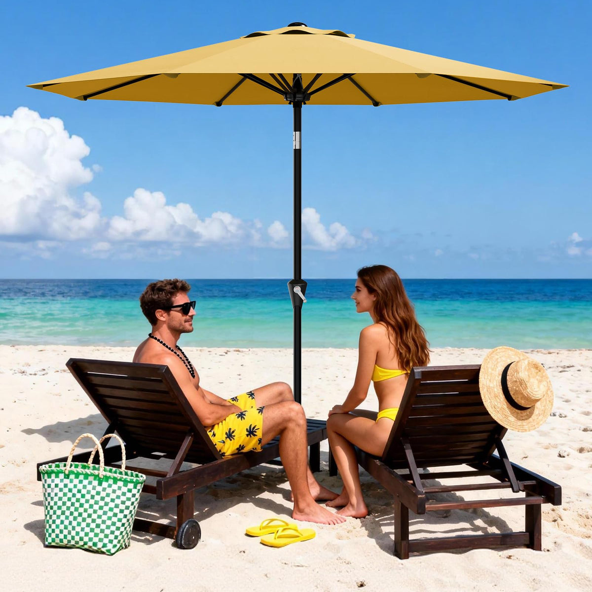 Garvee 9ft patio umbrella open with crank for easy shade control.