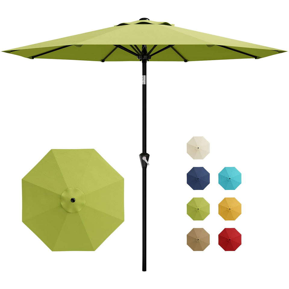Garvee 9FT patio umbrella open, providing wide shade for outdoor dining