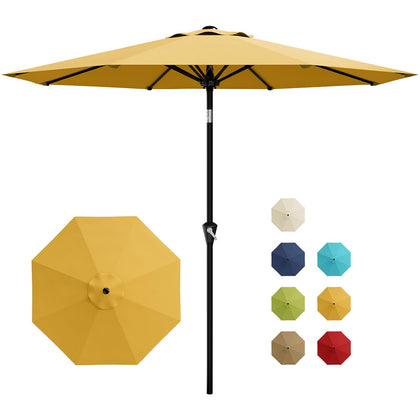Garvee 9ft patio umbrella in yellow, closed, ready for storage and rain protection.