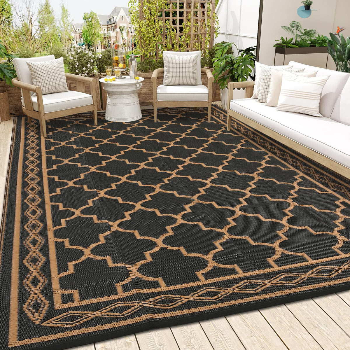 Garvee 9x18 outdoor rug fully unfolded on a patio for spacious outdoor living.