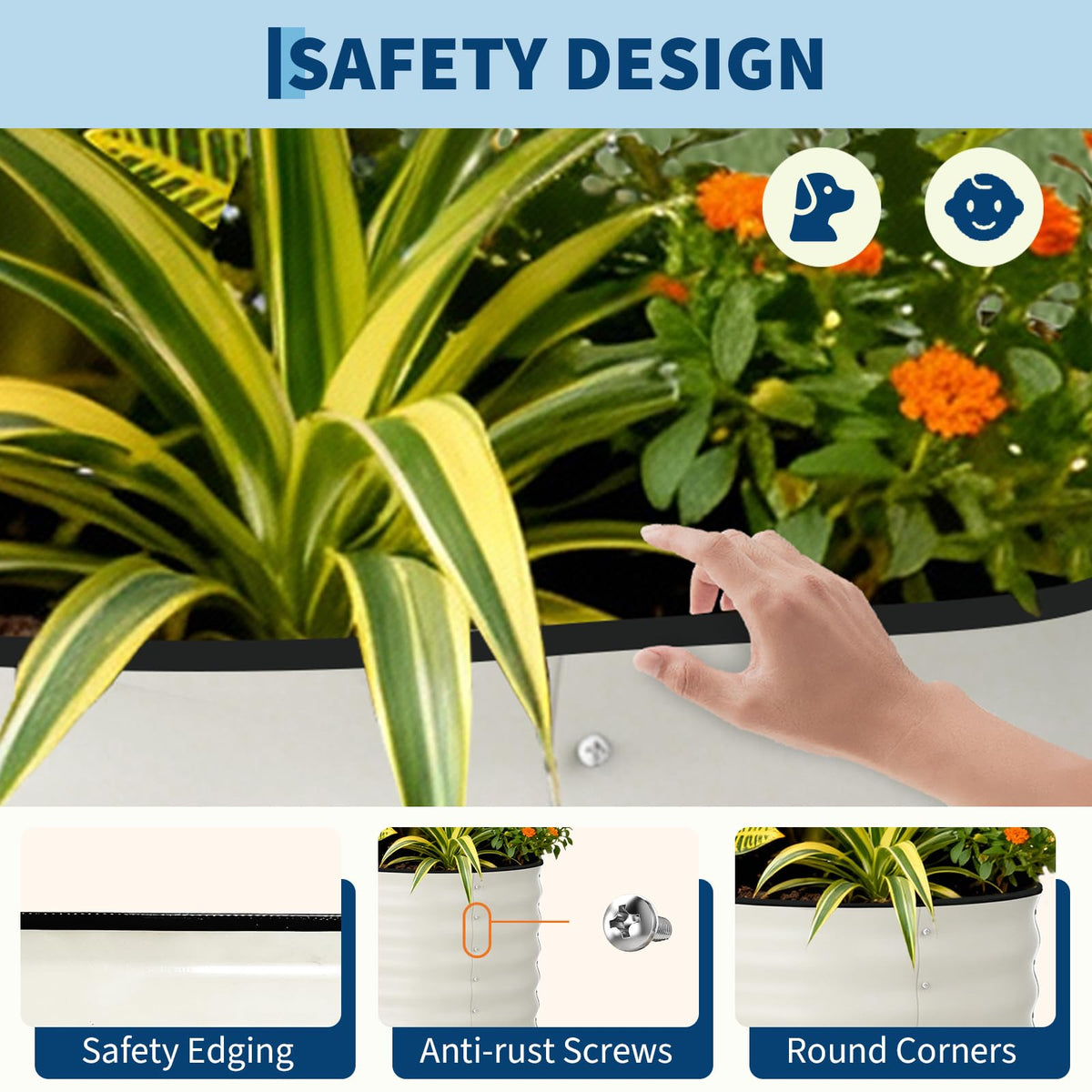 Garvee anti-cut safety edge strips protect hands during planting and assembly.