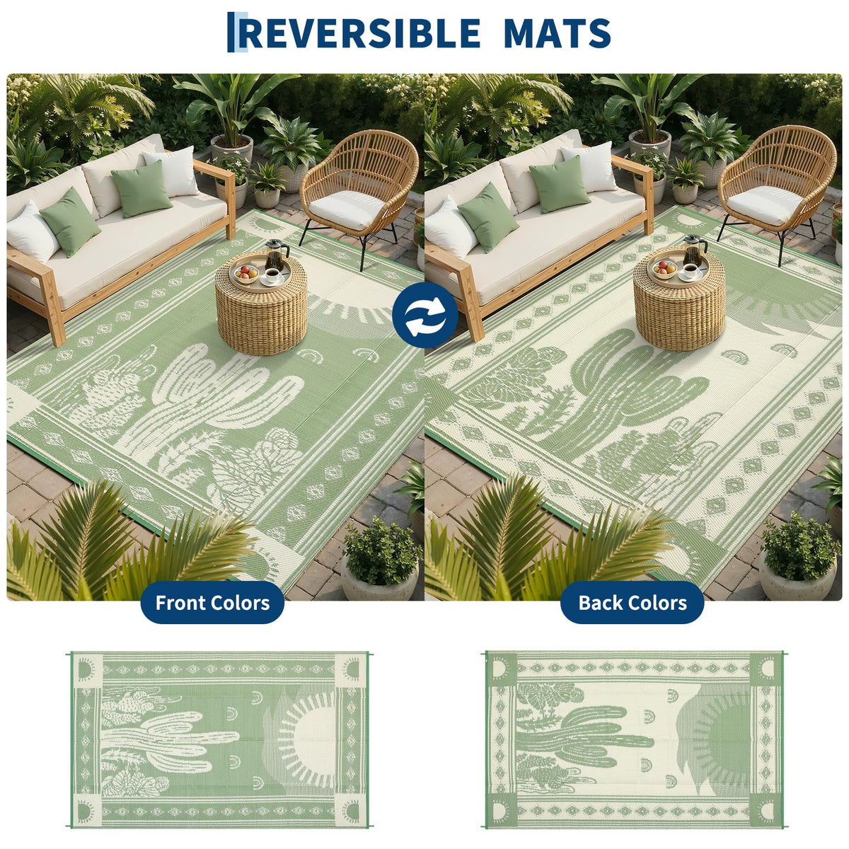 Garvee cactus pattern rug shown on both sides for versatile looks