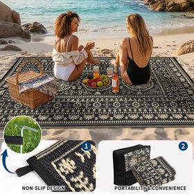 Garvee camping rug on ground demonstrates comfort on outdoor picnics.