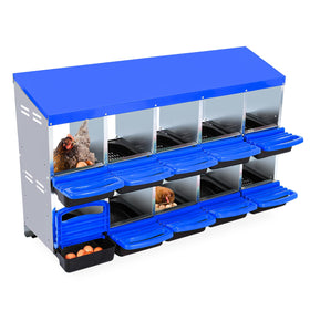 Garvee chicken nesting box 10-hole roll-away blue front view for easy egg collection