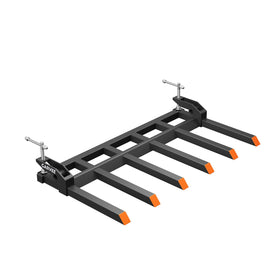 Garvee clamp-on debris fork fits 60-inch buckets for faster cleanup.