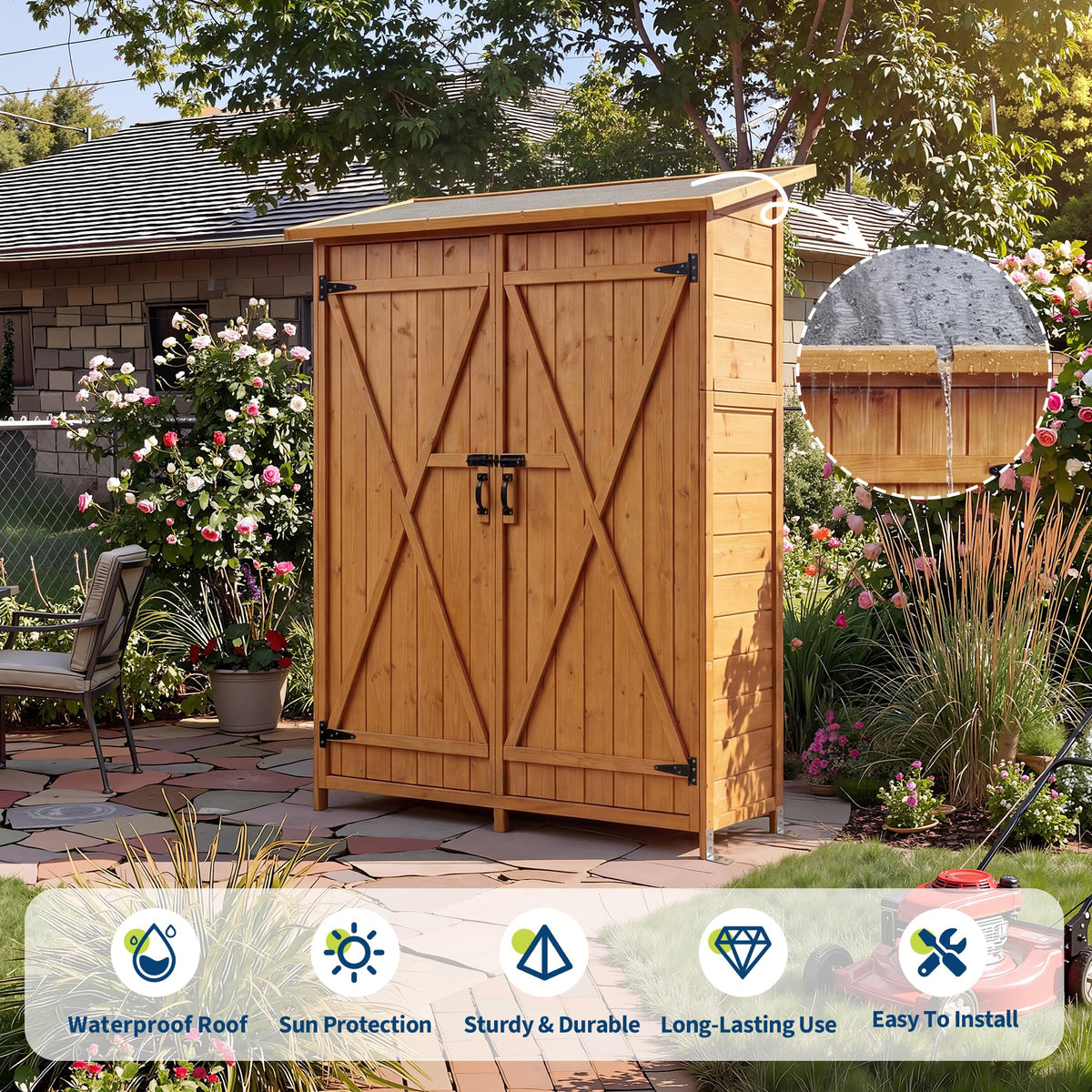 Garvee durable fir wood construction withstands seasonal outdoor use.