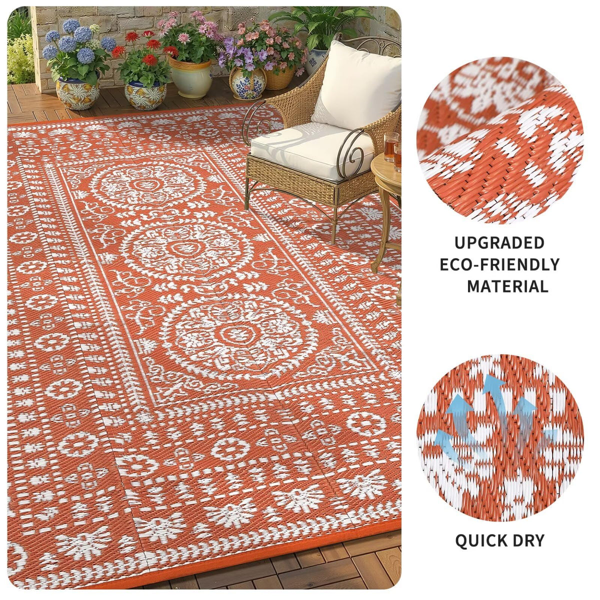 Garvee durable waterproof outdoor rug with UV protection