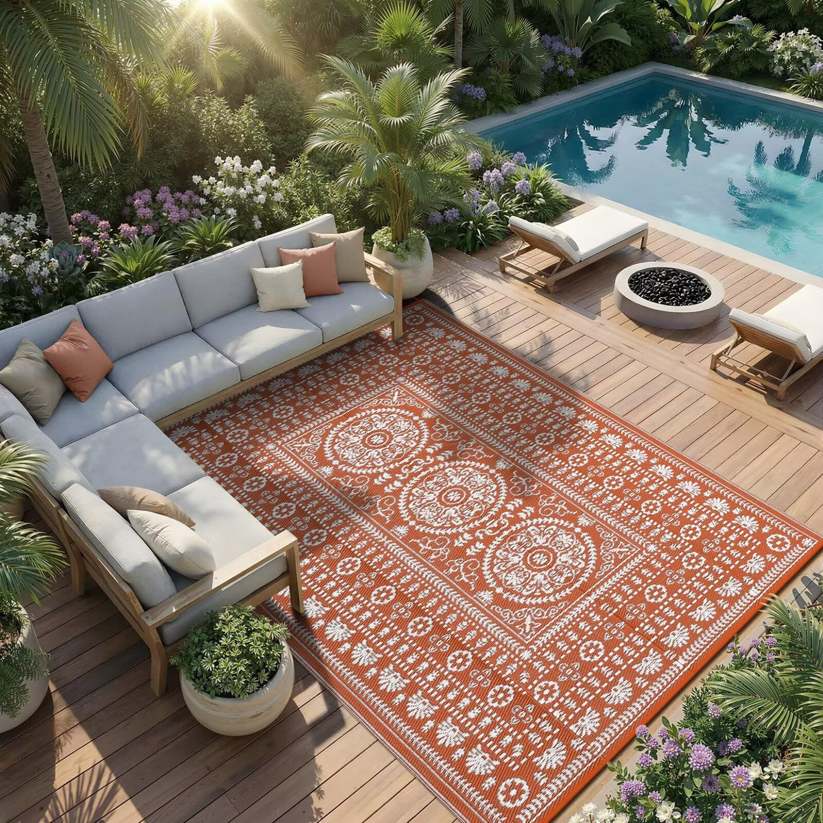 Garvee easy-clean rug can be hose-down cleaned after spills.