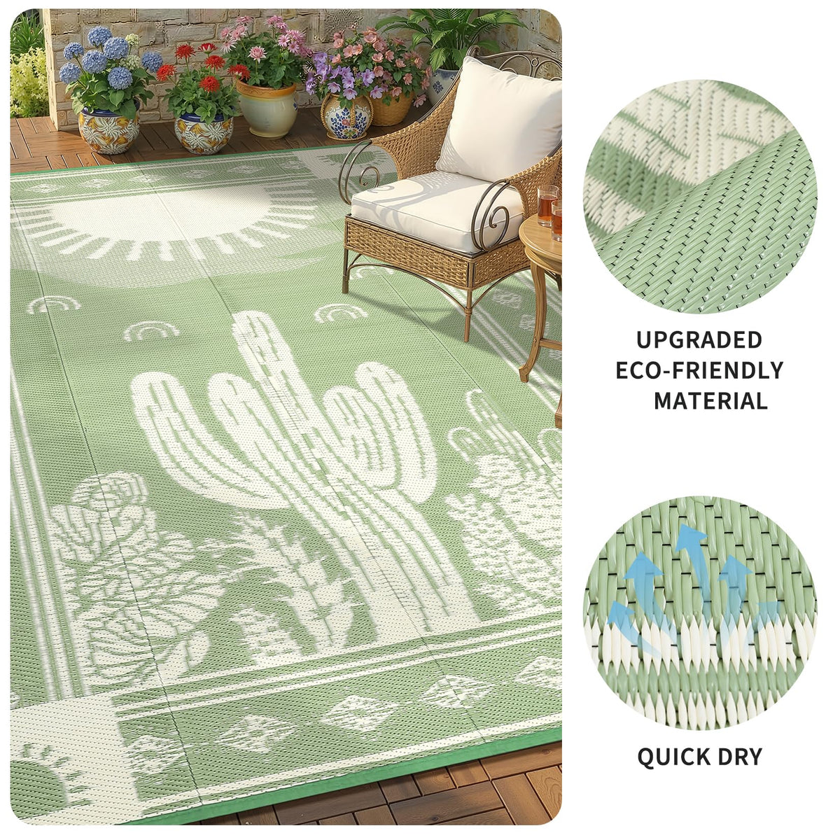 Garvee easy-clean waterproof rug cleans with hose or damp cloth