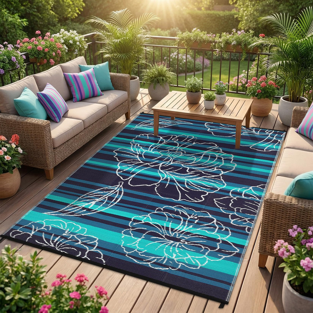 Garvee floral outdoor rug 5x8, durable for patios and gardens.