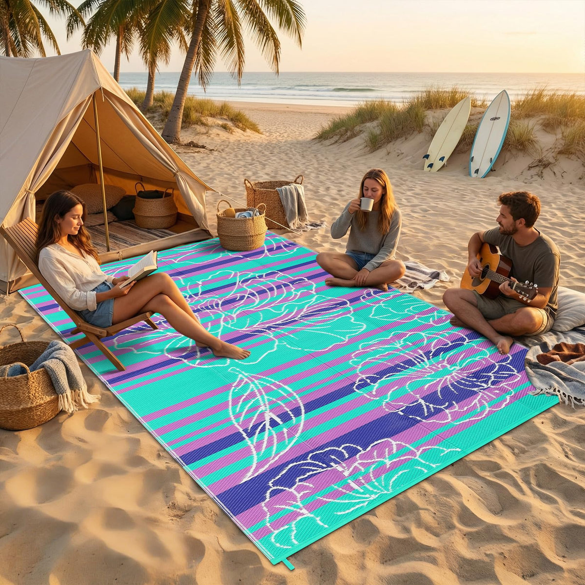 Garvee floral patio rug in purple and blue for colorful outdoor spaces