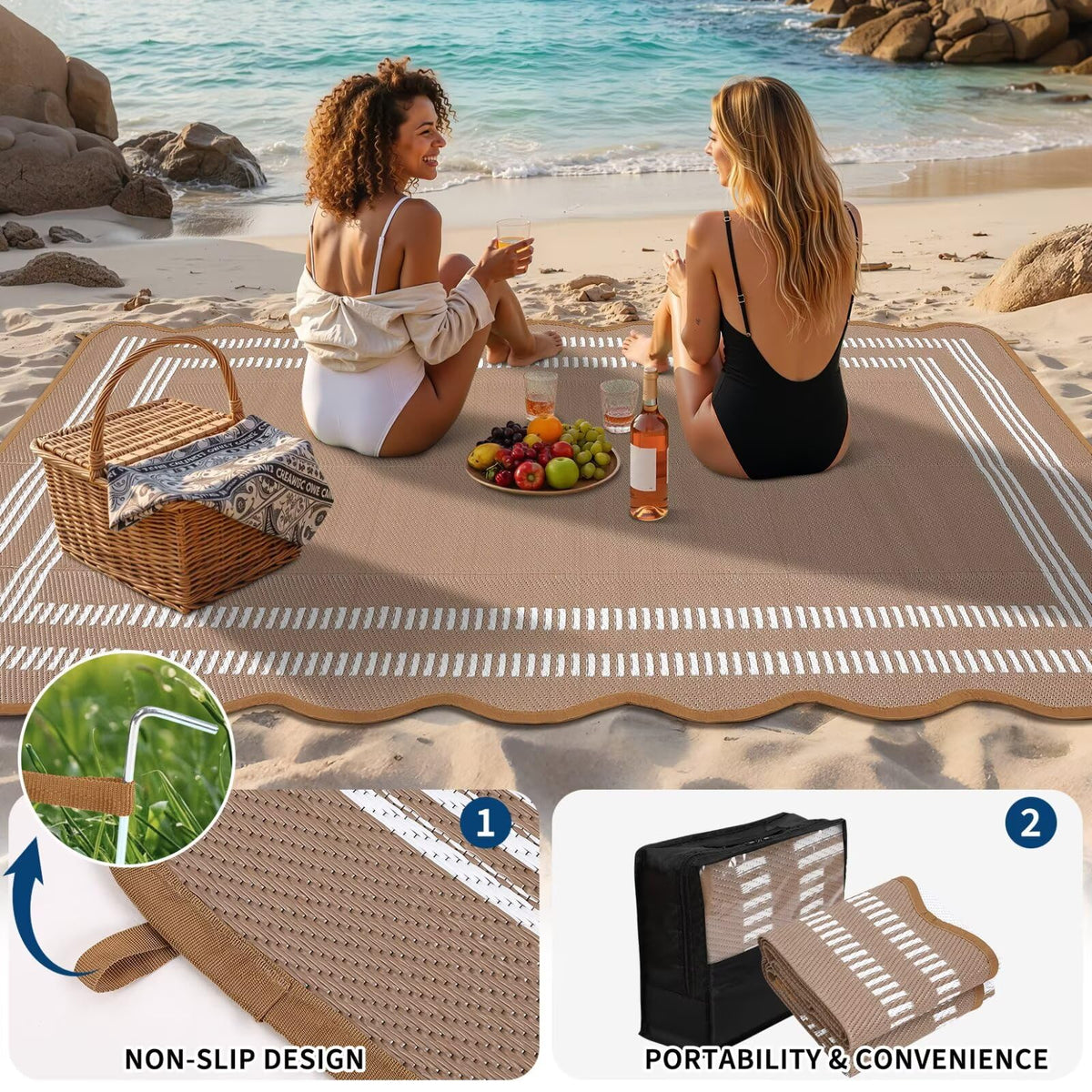 Garvee foldable rug with storage bag, easy to carry on RV trips.