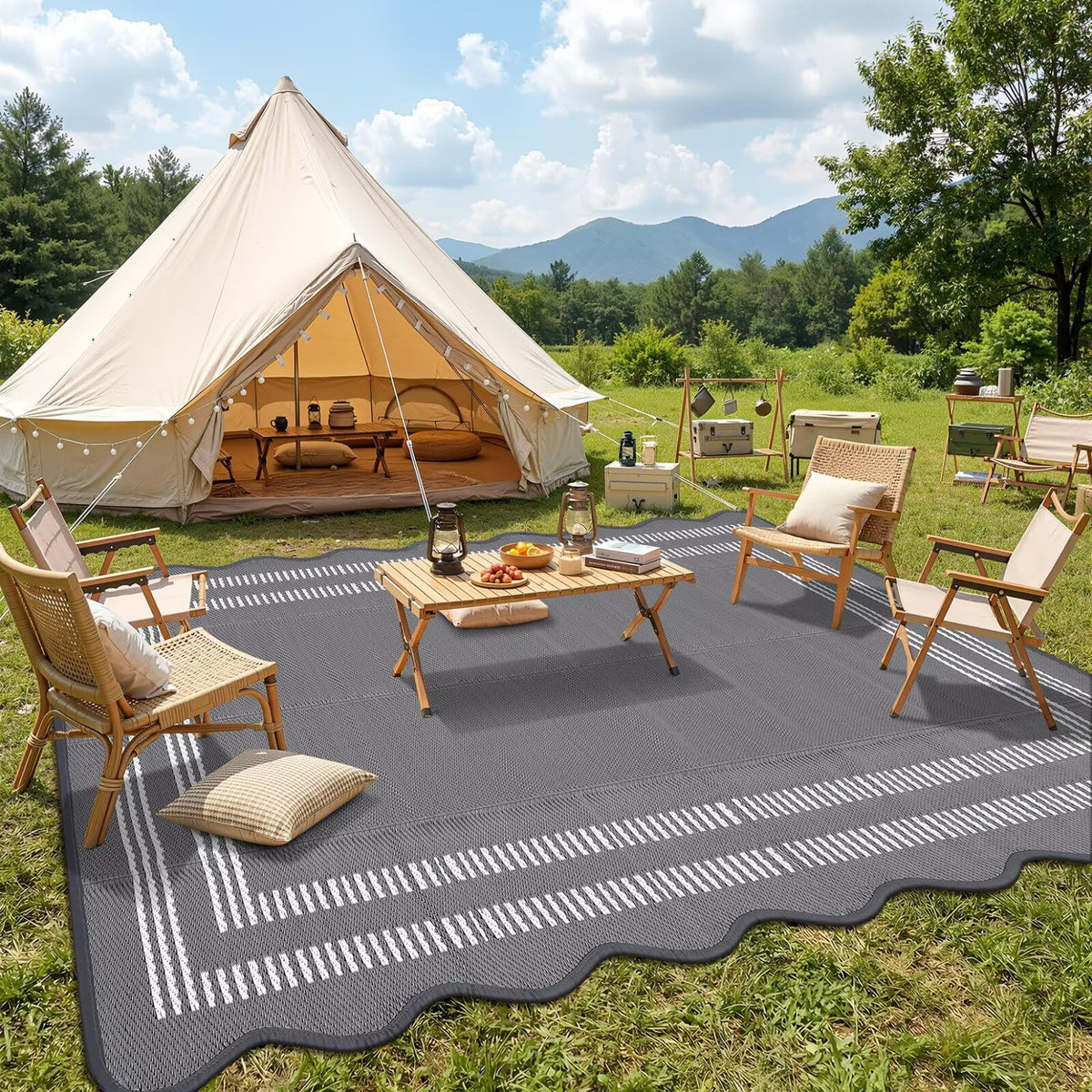 Garvee gray geometric pattern rug enhances outdoor spaces with modern appeal