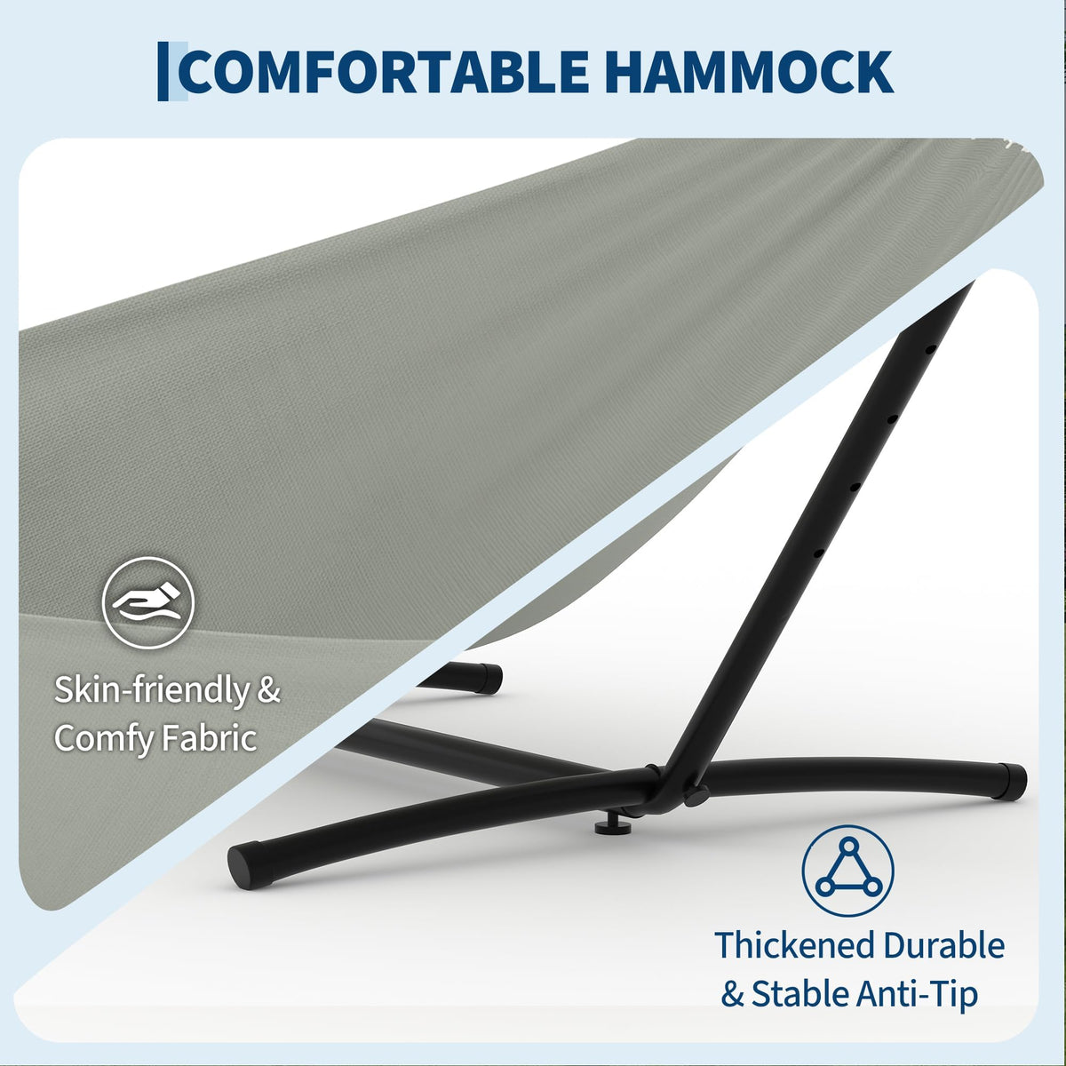 Garvee hammock and stand disassembled for compact storage