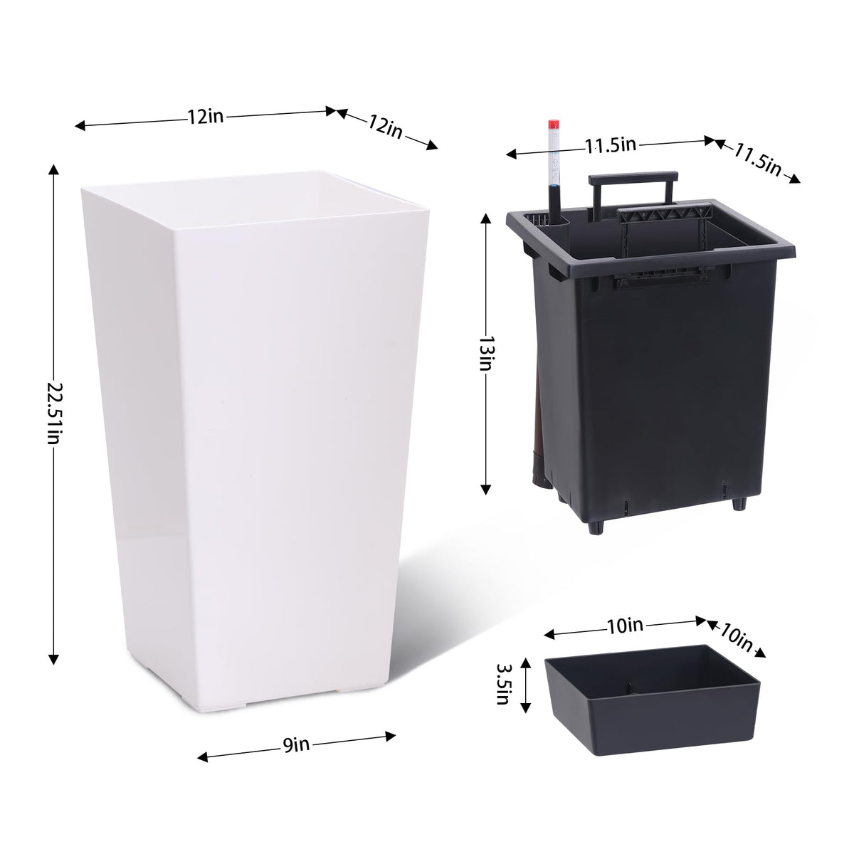 Garvee outdoor planters showing drainage holes and moisture control features.