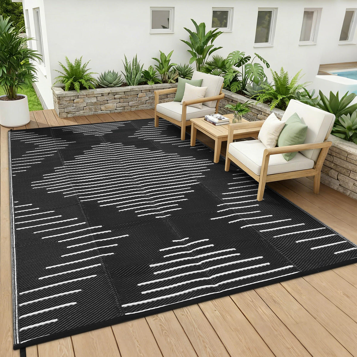Garvee outdoor carpet is suitable for multiple uses on patios and beaches.