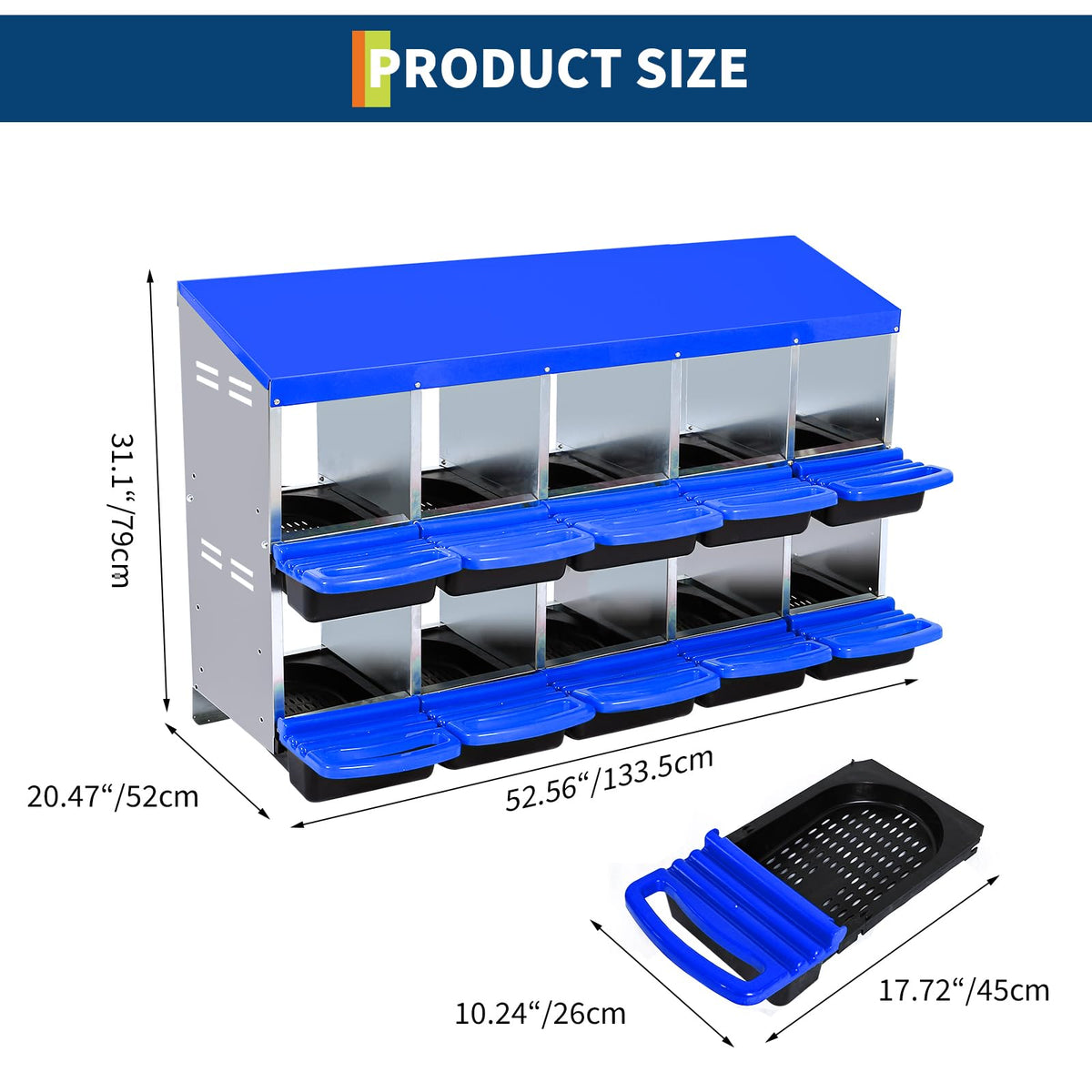 Garvee nesting box removable-trays blue enables easy cleaning and healthier coop