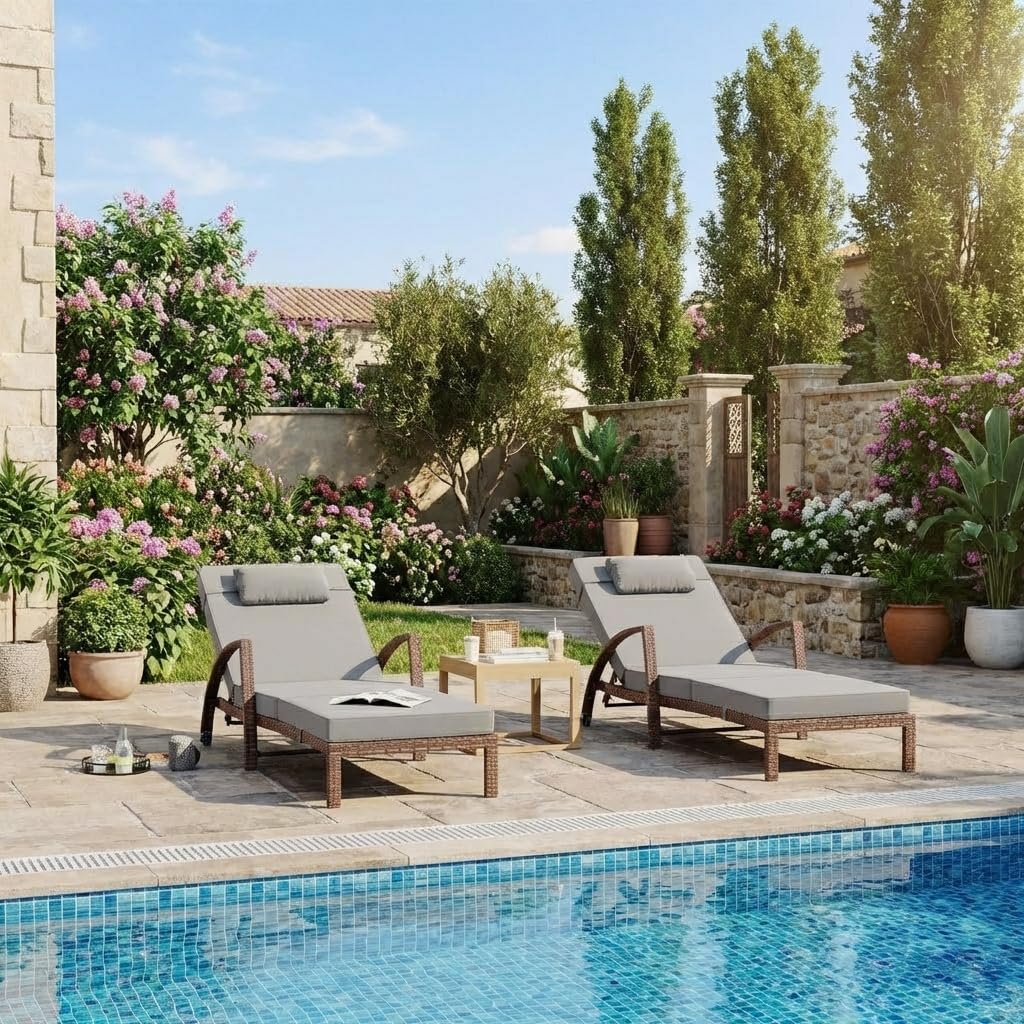 Garvee chaise backrest positions show customizable comfort for sun or shade.