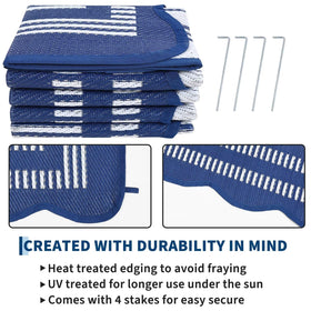 Garvee rug suited for patios, poolside, RVs, beaches, and picnics.