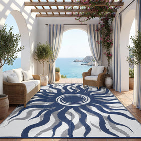 Garvee boho sun rug on balcony, adds color and versatility.