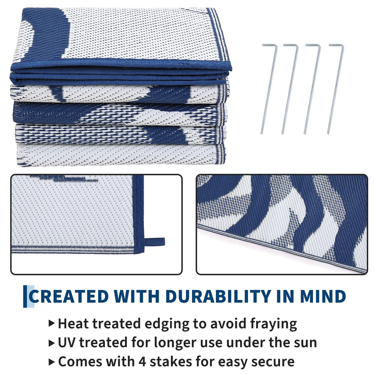 Garvee lightweight rug folded for camping and RV trips.