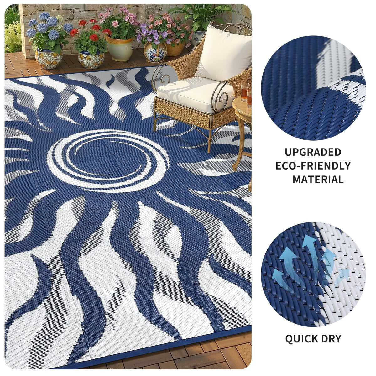 Garvee waterproof rug being rinsed off after outdoor use.