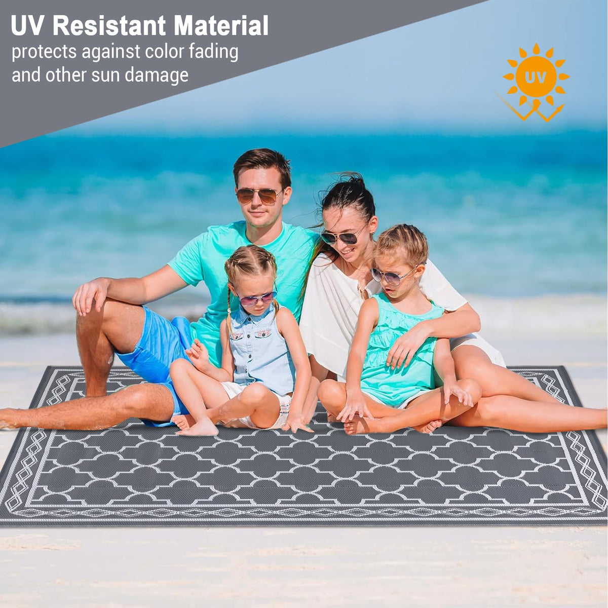 Garvee outdoor rug 8x10 corner loops and stakes for secure placement