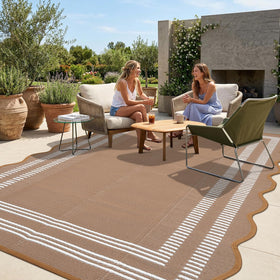 Garvee outdoor rug 8x10 folded for travel, highlighting easy portability.