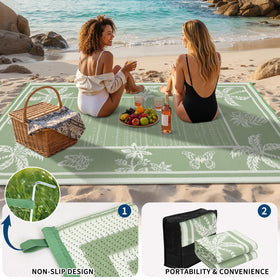 Garvee portable rug folds flat, perfect for RV trips or camping adventures.